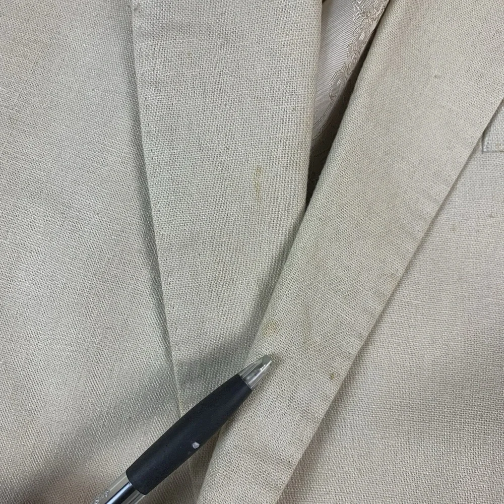 bianco Brioni Blazer 42L Beige Loro Piana 100% Linen Lined Spots* Missing Button